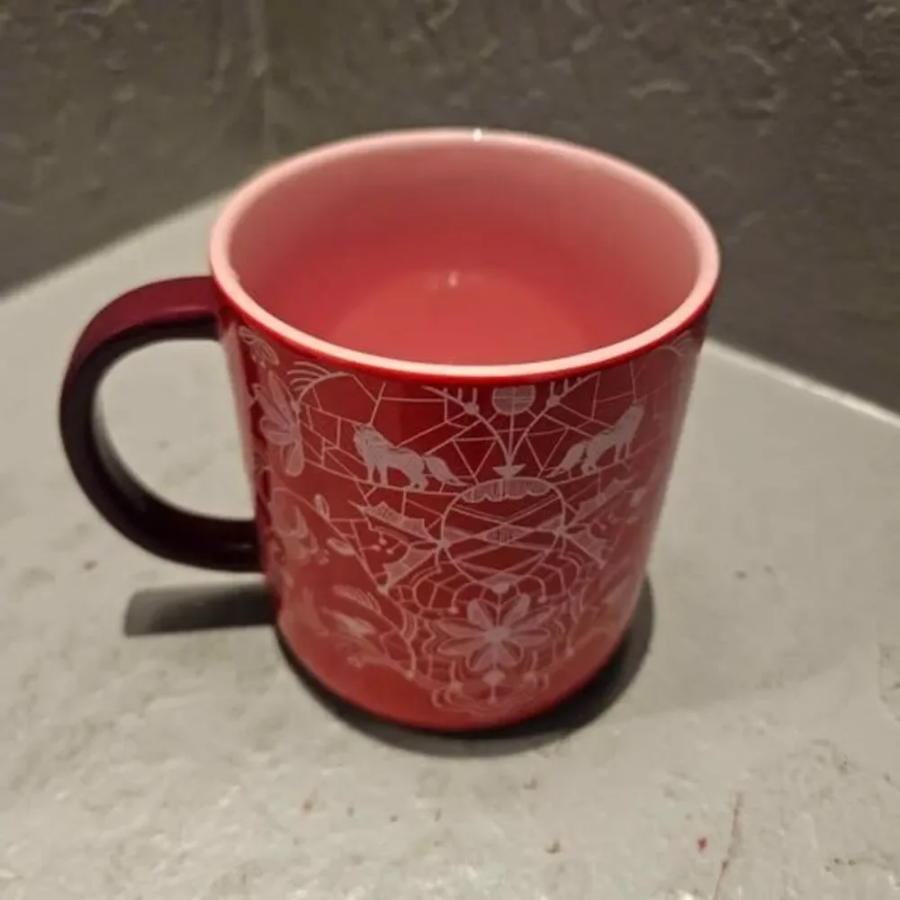 Starbucks 2022 Holiday Woodland Lace Red Ceramic Coffee Mug